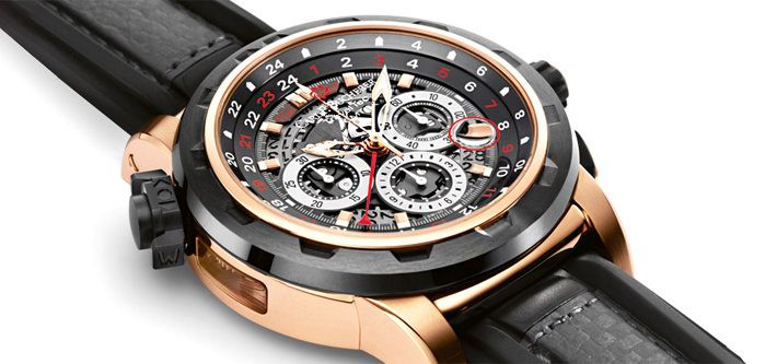 Rare triple time zone Skeleton chronometer featuring 5 complications, and the use of 4 materials