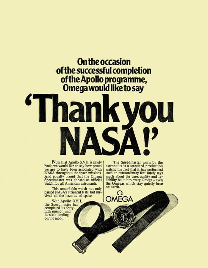 Ad launched by Omega after the Speedmaster saved the lives of the Apollo 13 crew