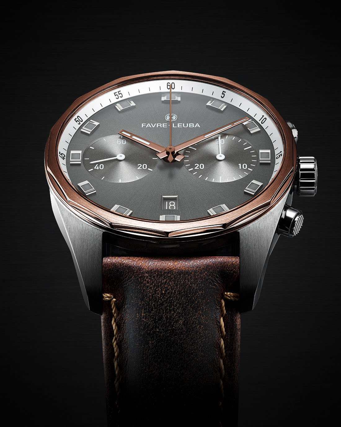 leather strap chronograph watch