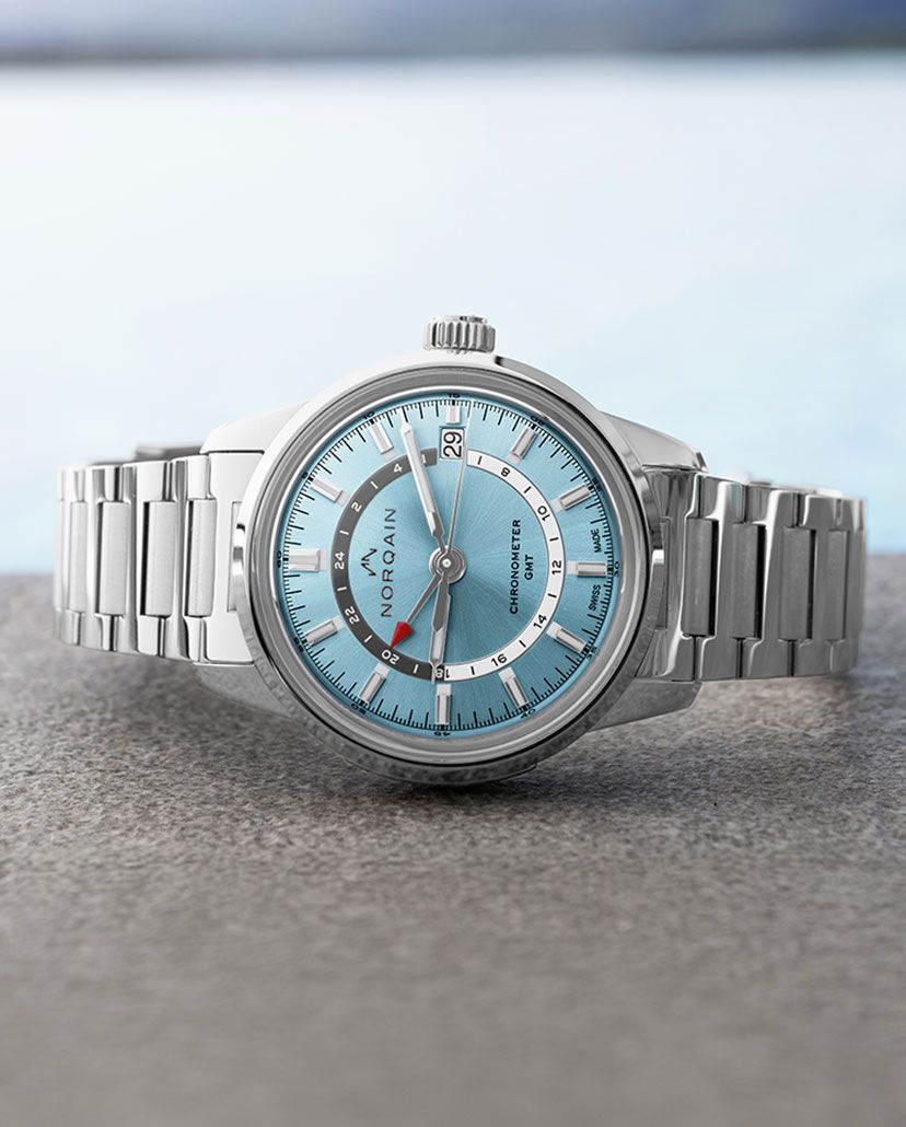 Presenting The Norqain Freedom 60 GMT Timepiece In Ice Blue