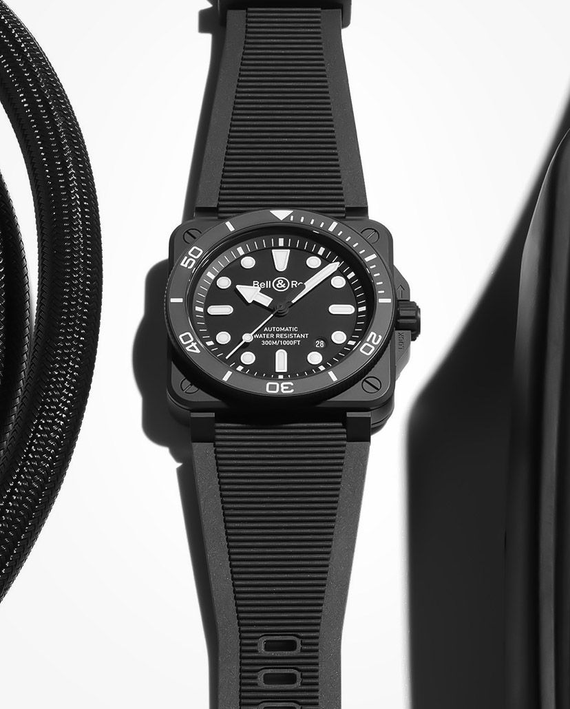 Bell & Ross BR 03 Diver Black Matt Dive watches ceramic watches black dial square watches