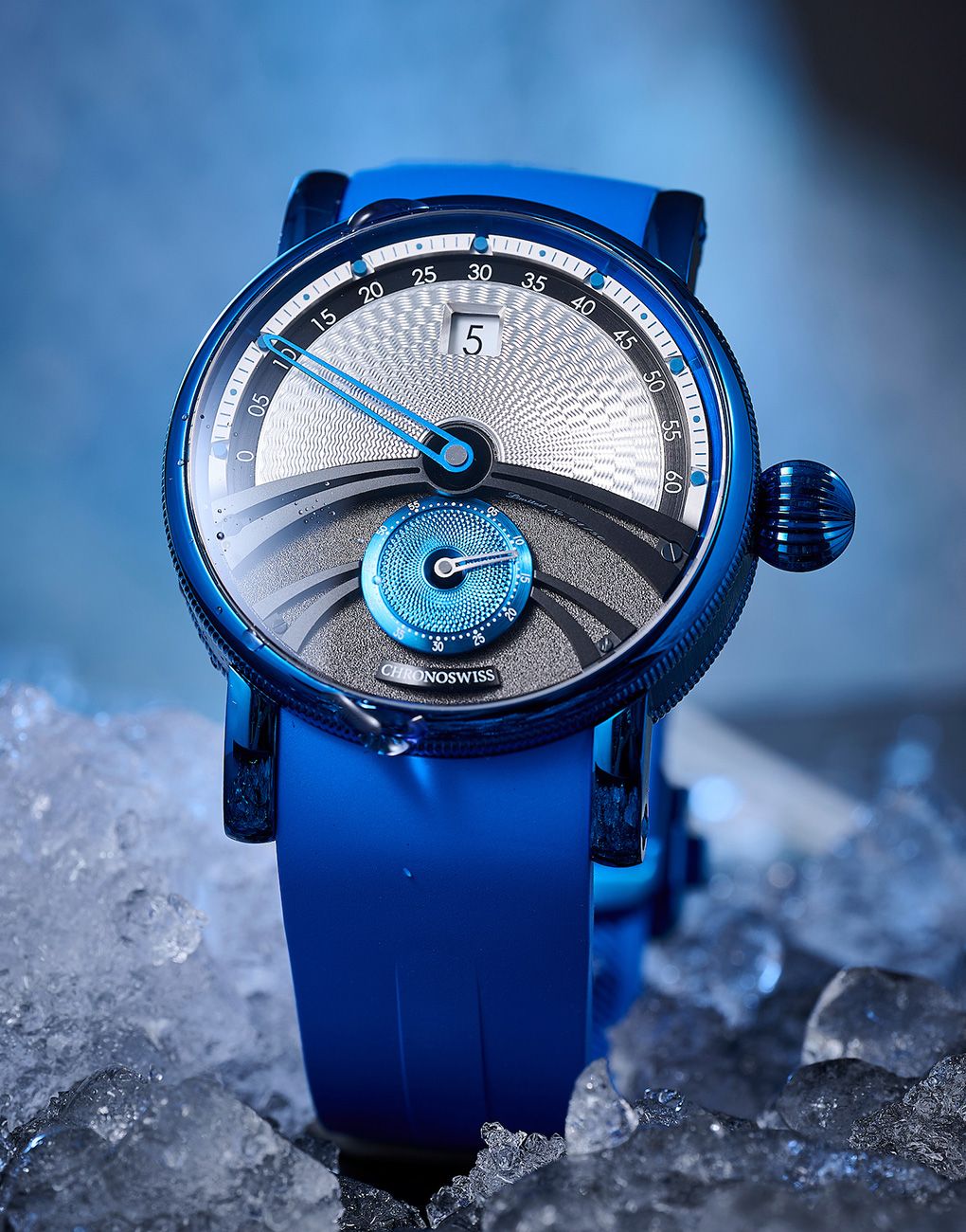 Chronoswiss Delphis Sub Zero regulator watches blue watches silver dial