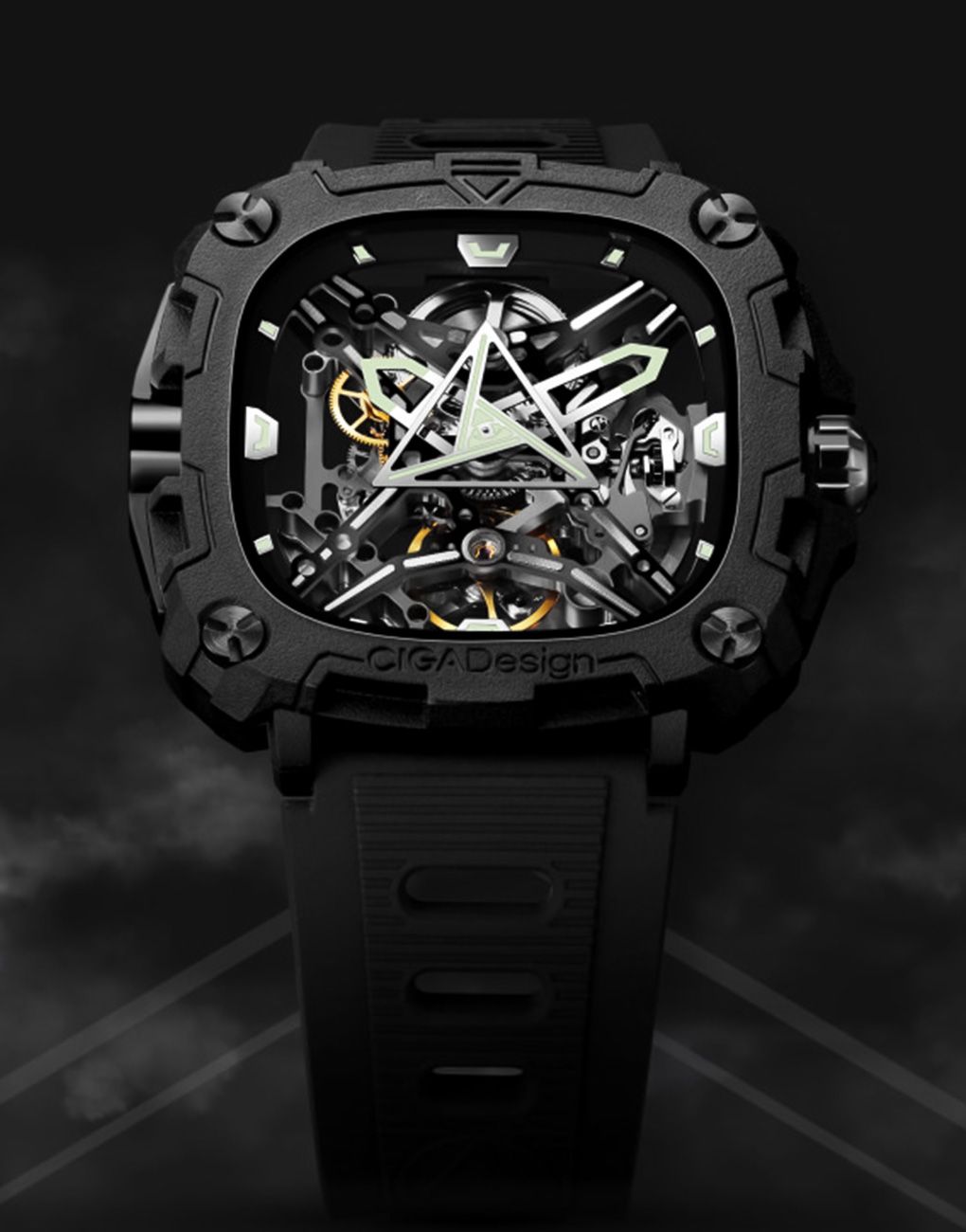 CIGA Design Series X Eye of Horus cushion watch skeleton dial