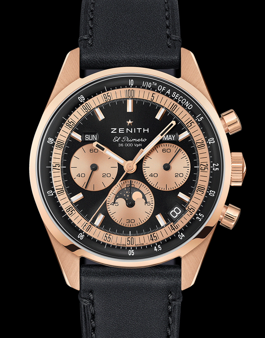 Zenith Chronomaster Original Triple Calendar In Rose Gold And Black